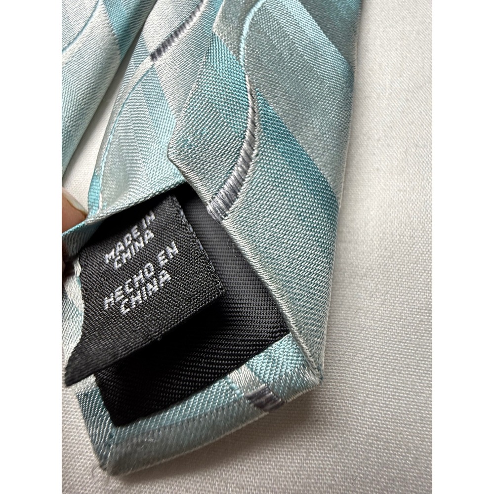ARROW USA 1851 Men's Teal Blue Geometric‎ Wave Pattern Silk Blend Necktie - Picture 7 of 8